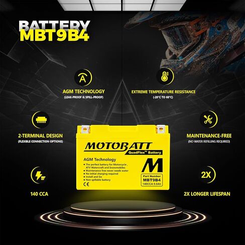 12 Volt 9 Ah MotoBatt MBT9B4 Sealed Maintenance Free AGM Battery Replaces -YT9B-BS, YT9B4, GT9B4 in Saudi Arabia