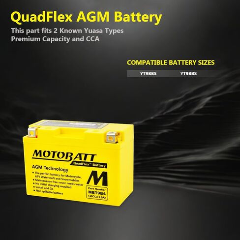 12 Volt 9 Ah MotoBatt MBT9B4 Sealed Maintenance Free AGM Battery Replaces -YT9B-BS, YT9B4, GT9B4 in Saudi Arabia
