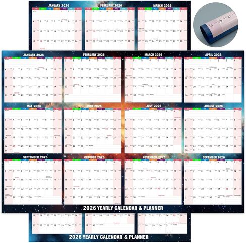 2026 Wall Calendar - 24" x 34" Dry Erase Calendar 12 Month Annual Full Yearly Wall Planner 2-Sided Horizontal/Vertical, Reversible (Starry Sky) in Kuwait