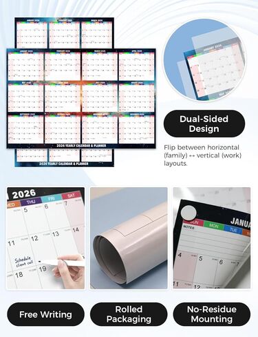 2026 Wall Calendar - 24" x 34" Dry Erase Calendar 12 Month Annual Full Yearly Wall Planner 2-Sided Horizontal/Vertical, Reversible (Starry Sky) in Kuwait