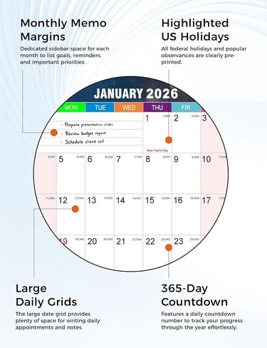 2026 Wall Calendar - 24" x 34" Dry Erase Calendar 12 Month Annual Full Yearly Wall Planner 2-Sided Horizontal/Vertical, Reversible (Starry Sky) in Kuwait