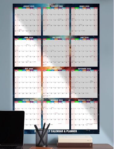 2026 Wall Calendar - 24" x 34" Dry Erase Calendar 12 Month Annual Full Yearly Wall Planner 2-Sided Horizontal/Vertical, Reversible (Starry Sky) in Kuwait