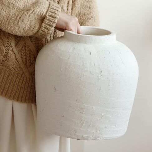 Large Ceramic Vase, 11" Rustic Farmhouse Terracotta Vase for Home Decor, Artisan Decorative Flower Vase for Living Room, Table Centerpiece, Bedroom (Rustic Black) in Kuwait