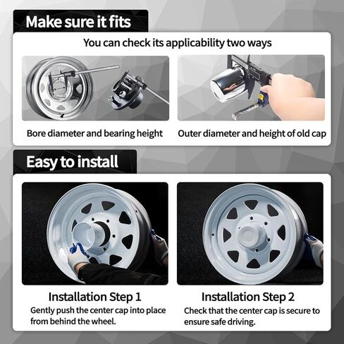 2Pcs 3.19inch Aluminum Trailer Wheel Center Cap Push Through 3.19" Bore 3.14" Tall Hub Cap for Truck SUV RV Wheel Rim, Glossy Black P605-5083B Wheel Cover in Kuwait