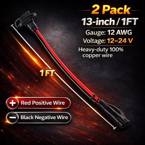 Bates- SAE وصلة سريعة، 1 قدم، 12AWG، 2 حزمة، قابس ذكر إلى كابل مقبس أنثى، سلك تمديد SAE مقاوم للماء لشاحن بطارية مولد اللوحة الشمسية in Saudi Arabia