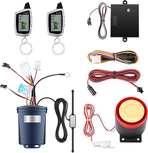 Motorcycle Alarm with 2-Way LCD Remote & Engine Cut Off - 12V DC Anti-Theft Security System, 115dB Siren, Waterproof Sensor, Remote Start for Motorcycle, Scooter, ATV in Kuwait