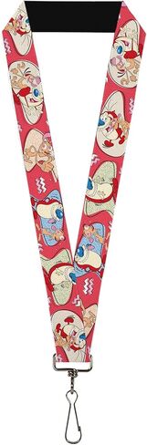 Buckle-Down Ren and Stimpy Lanyard, Ren and Stimpy Single and Group Poses Pink, Elastic in Saudi Arabia
