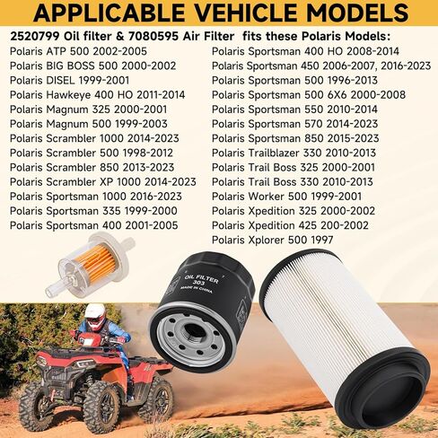 7080595 Air Filter 2520799 Oil Filter Kit for Polaris Sportsman 500 400 450 570 850 Scrambler 500 850 1000 Magnum 325 500 Trail Blazer 330 Trail Boss 325 330 Xpedition 425 325 ATP 500 in Kuwait