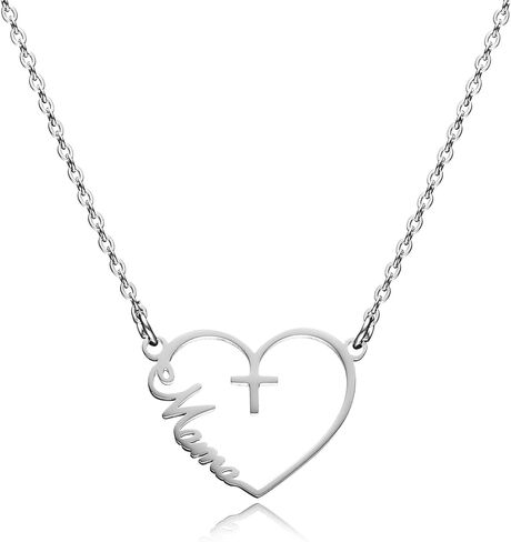 ماما قلادة القلب الصليب قلادة قلادة الفولاذ المقاوم للصدأ مجوهرات للأم المسيحية هدية عيد الأم in Kuwait