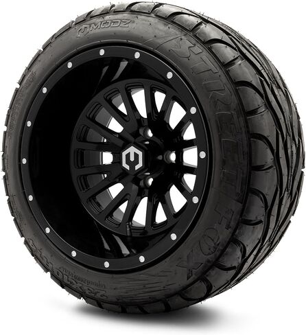 MODZ® 14x10" Assassin Black with Ball Mill Golf Cart Wheels and MODZ® Street Fox (23x10-14) Golf Cart Radial Tires Combo - Set of 4 in Saudi Arabia