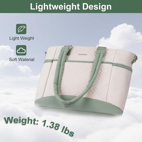 MOSISO Laptop Tote Bag for Women, Puffy Lightweight Work Tote Bag with Laptop Compartment&Trolley Belt, 15.6 inch Large Capacity Handbag Shoulder Bags for College Teacher Work Office Nurse,Beige&Green in Saudi Arabia