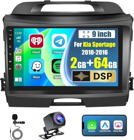 for Kia Sportage 2010-2016 Radio, 8 Core 4+64GB Android 13 Car Stereo with Wireless Apple Carplay Android Auto 9 Inch IPS Touchscreen Car Radio 59UI GPS Navigation WiFi 32EQ DSP Backup Camrea in Kuwait