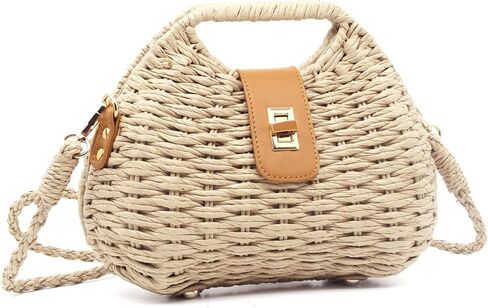 حقيبة Fozehlad من القش للنساء، حقيبة شاطئ منسوجة، محفظة كتف صيفية، تصميم خفيف الوزن مصنوع يدويًا in Kuwait