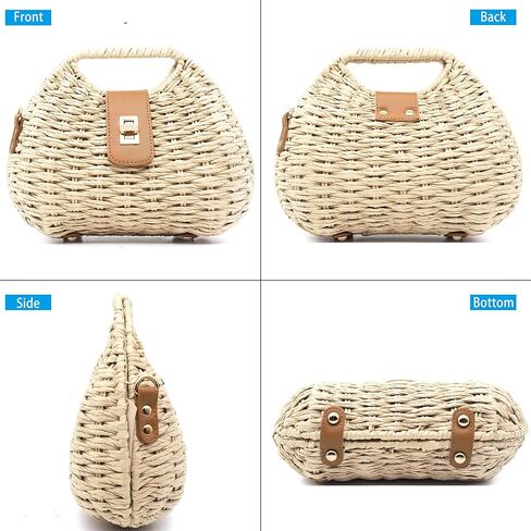 حقيبة Fozehlad من القش للنساء، حقيبة شاطئ منسوجة، محفظة كتف صيفية، تصميم خفيف الوزن مصنوع يدويًا in Kuwait
