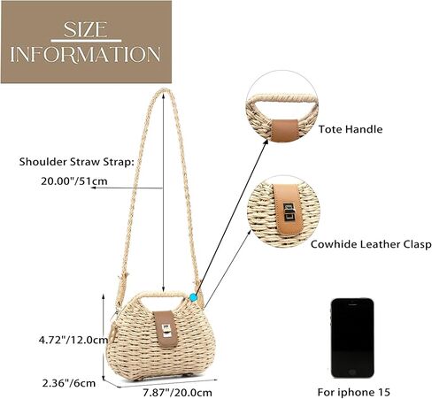 حقيبة Fozehlad من القش للنساء، حقيبة شاطئ منسوجة، محفظة كتف صيفية، تصميم خفيف الوزن مصنوع يدويًا in Kuwait