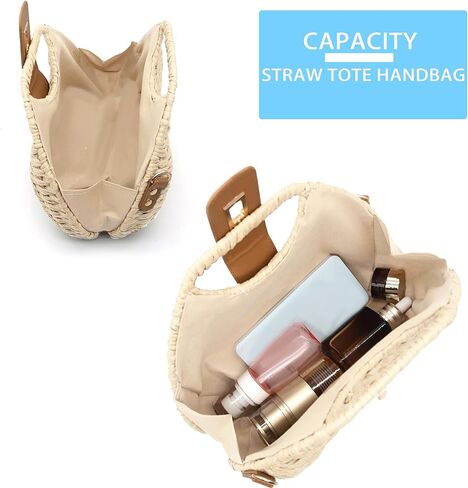 حقيبة Fozehlad من القش للنساء، حقيبة شاطئ منسوجة، محفظة كتف صيفية، تصميم خفيف الوزن مصنوع يدويًا in Kuwait