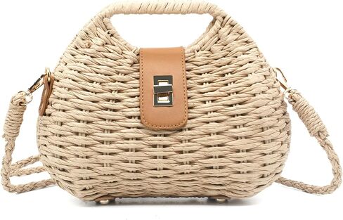 حقيبة Fozehlad من القش للنساء، حقيبة شاطئ منسوجة، محفظة كتف صيفية، تصميم خفيف الوزن مصنوع يدويًا in Kuwait