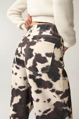 heyheyshine Cow Print Pants for Men Women Wide Leg Jeans Y2K Straps with Drawstring Streetwear Baggy Trouser with Pockets in Saudi Arabia