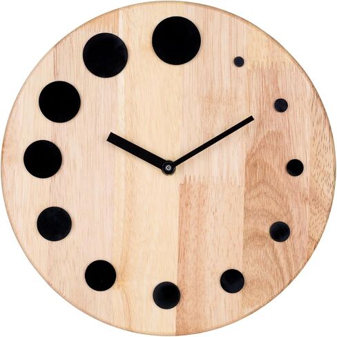 Wooden Wall Clock with Black Acrylic Dot, Modern Round Rubber Wood Natural Design, 24 cm size, Wall Mount (Battery not included), Suitable for Living Room, Bed Room, Office and Gifting in Saudi Arabia