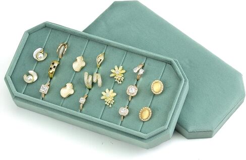 منظم صينية عرض حلقات مخملية من TAIMY - صندوق تخزين مجوهرات ناعم للخواتم، حامل مخملي أنيق لعرض المجوهرات أو العداد أو الاستخدام المنزلي (أخضر أفوكادو) in Kuwait