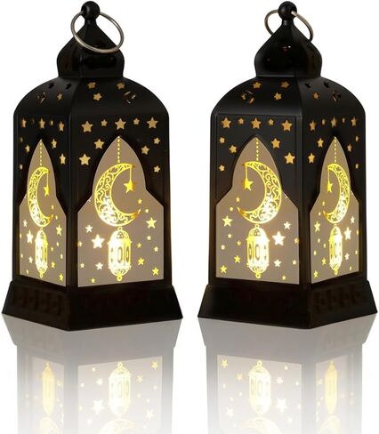 ABTOLS Ramadan Decor Lantern Lights Mini Bronze Eid Mubarak Candle Lantern for Indoor Outdoor Table Decorations Castle Moon Ramadan Islamic Muslim Hanging Lanterns for Home Tabletop Decor in Saudi Arabia