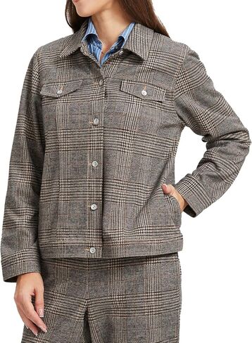 سترة نسائية منقوشة ذات طية صدر السترة - سترة مكتب بأكمام طويلة وأزرار لأعلى لملابس العمل المهنية in Kuwait