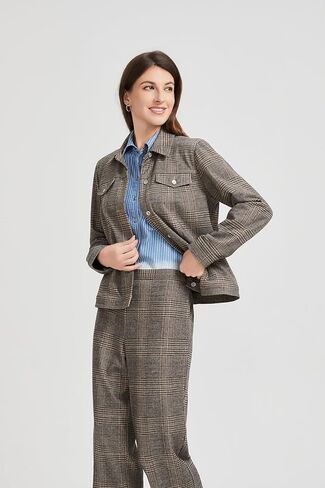 سترة نسائية منقوشة ذات طية صدر السترة - سترة مكتب بأكمام طويلة وأزرار لأعلى لملابس العمل المهنية in Kuwait