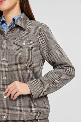 سترة نسائية منقوشة ذات طية صدر السترة - سترة مكتب بأكمام طويلة وأزرار لأعلى لملابس العمل المهنية in Kuwait