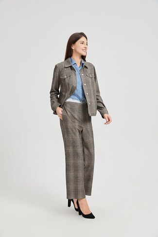 سترة نسائية منقوشة ذات طية صدر السترة - سترة مكتب بأكمام طويلة وأزرار لأعلى لملابس العمل المهنية in Kuwait