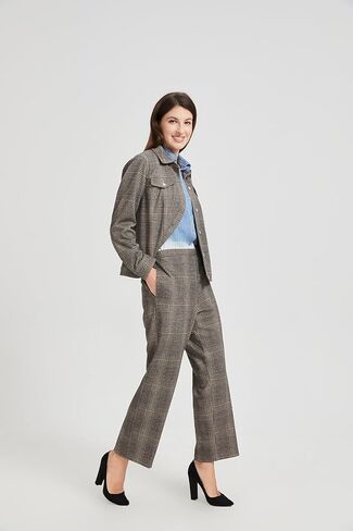 سترة نسائية منقوشة ذات طية صدر السترة - سترة مكتب بأكمام طويلة وأزرار لأعلى لملابس العمل المهنية in Kuwait