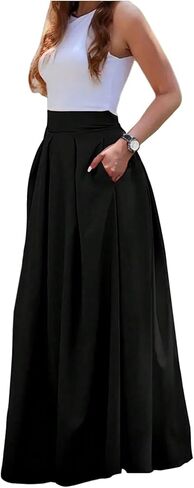 Milumia Women's Elegant High Waist Maxi Skirt Pleated A Line Casual Vacation Skirts with Pockets in Saudi Arabia