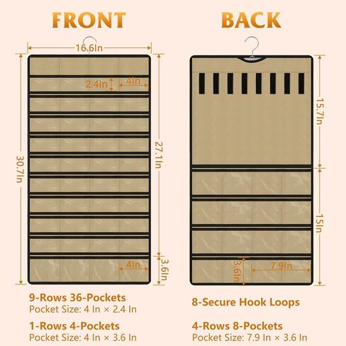 Hanging Jewelry Organizer 1 pack, Double-Sided,Multi-pocket-48 Pockets + 8 hook for Earrings/Necklaces/Rings/Bracelets, Sturdy Hooks fits Closet/Wall/Door, Gift for Women in Saudi Arabia