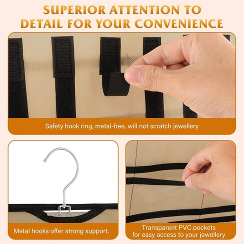 Hanging Jewelry Organizer 1 pack, Double-Sided,Multi-pocket-48 Pockets + 8 hook for Earrings/Necklaces/Rings/Bracelets, Sturdy Hooks fits Closet/Wall/Door, Gift for Women in Saudi Arabia