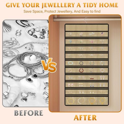 Hanging Jewelry Organizer 1 pack, Double-Sided,Multi-pocket-48 Pockets + 8 hook for Earrings/Necklaces/Rings/Bracelets, Sturdy Hooks fits Closet/Wall/Door, Gift for Women in Saudi Arabia