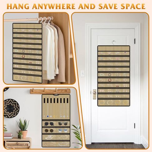 Hanging Jewelry Organizer 1 pack, Double-Sided,Multi-pocket-48 Pockets + 8 hook for Earrings/Necklaces/Rings/Bracelets, Sturdy Hooks fits Closet/Wall/Door, Gift for Women in Saudi Arabia