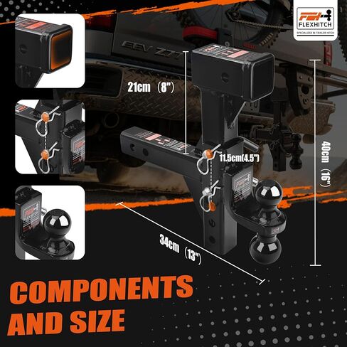 Class Ⅲ Adjustable Trailer Hitch Ball Mount with 2" & 2-5/16" Balls, 4.5" Drop/Rise Ball,Trailer Hitch Receiver Extender, for Cycling and Camping Use, Fits 2" Hitch Receiver in Kuwait