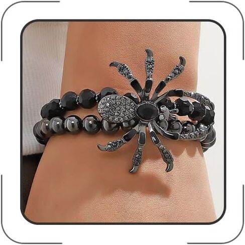 Gothic Spider Bracelets Punk Spider Skull Bracelets Stacked Stretch Bracelets Black Beaded Bracelets Halloween Cosplay Party Costume Accessories in Kuwait