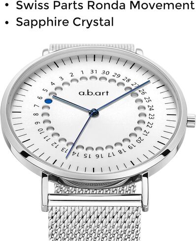 a.b.art Women's Watch, Swiss Parts Quartz Movement, Sapphire Crystal, Date Display, Ultra-Slim Design, Milanese Stainless Steel Strap, Elegant Style, Silver Dial, 36mm, FD36 Series in Saudi Arabia