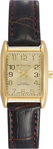 Miykon Gold Vintage Watches for Women - Small Dainty Tank, Square Womens Watch with Brown Genuine Leather Strap - Second Hand, Japanese Quartz, Waterproof to 100ft in Kuwait