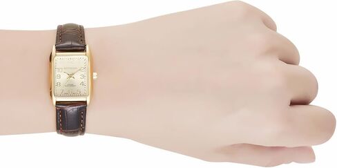 Miykon Gold Vintage Watches for Women - Small Dainty Tank, Square Womens Watch with Brown Genuine Leather Strap - Second Hand, Japanese Quartz, Waterproof to 100ft in Kuwait