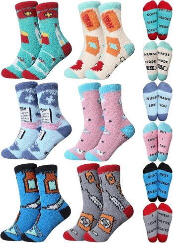 12 Pairs Nurses' Week Appreciation Gifts Fuzzy Nurse Socks Bulk Funny Nurse Gifts Nursing Graduation Party Favors in Kuwait