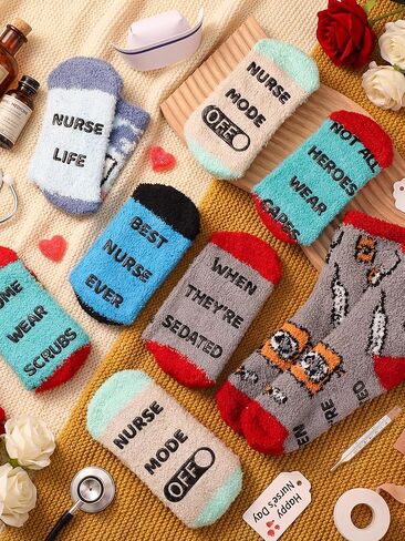 12 Pairs Nurses' Week Appreciation Gifts Fuzzy Nurse Socks Bulk Funny Nurse Gifts Nursing Graduation Party Favors in Kuwait