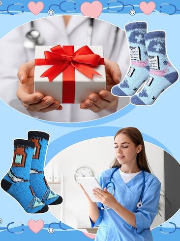 12 Pairs Nurses' Week Appreciation Gifts Fuzzy Nurse Socks Bulk Funny Nurse Gifts Nursing Graduation Party Favors in Kuwait