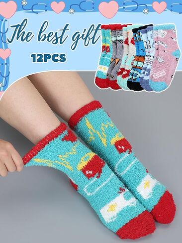 12 Pairs Nurses' Week Appreciation Gifts Fuzzy Nurse Socks Bulk Funny Nurse Gifts Nursing Graduation Party Favors in Kuwait