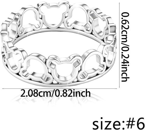 6 مقاسات - حلقة ماوس S925 من الفضة الاسترليني للسيدات، خاتم مجوف كرتوني لطيف، مكعب زركونيا لامع، مجوهرات بسيطة أنيقة لصديقة زوجة ابنة، خاتم إصبع السبابة مقاس 6-10 in Kuwait
