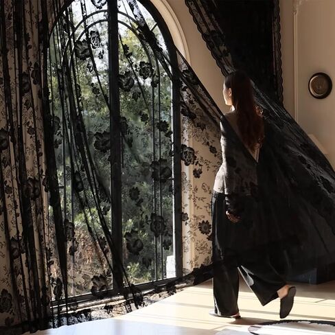 Black Lace Curtains 63 Inch Long Vintage Floral Sheer Curtains for Living Room & Bedroom - Victorian Style Decor Light Filtering Scalloped Edges Drapes with Rod Pocket - 2 Panels Set, 55 x 63 in Saudi Arabia