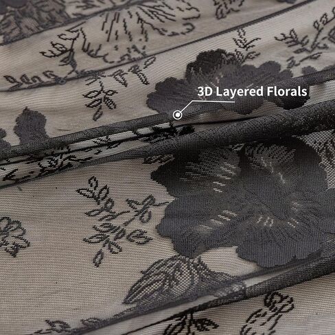 Black Lace Curtains 63 Inch Long Vintage Floral Sheer Curtains for Living Room & Bedroom - Victorian Style Decor Light Filtering Scalloped Edges Drapes with Rod Pocket - 2 Panels Set, 55 x 63 in Saudi Arabia