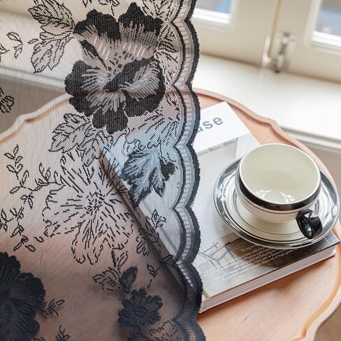 Black Lace Curtains 63 Inch Long Vintage Floral Sheer Curtains for Living Room & Bedroom - Victorian Style Decor Light Filtering Scalloped Edges Drapes with Rod Pocket - 2 Panels Set, 55 x 63 in Saudi Arabia