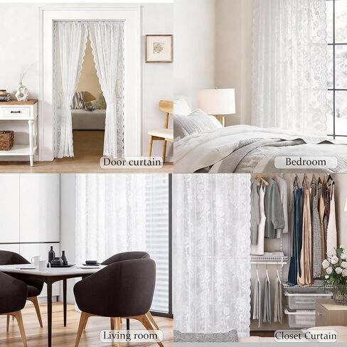 Black Lace Curtains 63 Inch Long Vintage Floral Sheer Curtains for Living Room & Bedroom - Victorian Style Decor Light Filtering Scalloped Edges Drapes with Rod Pocket - 2 Panels Set, 55 x 63 in Saudi Arabia