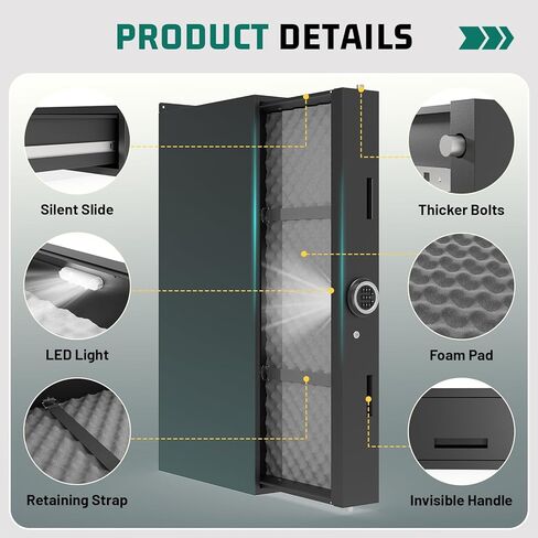 7"H Gun Safe for Handgun,Under Bed Gun Safe for Rifles & Pistols,Drawer Safe with LED Light & Digital Panel,Shotgun Cabinet with Mute & Alarm.Quick Access in Saudi Arabia